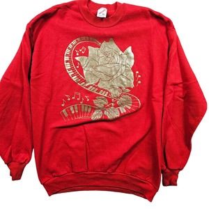 Vintage Sweater Music Piano Rose Gold Print Womens XL JERZEES USA 80s 1989
